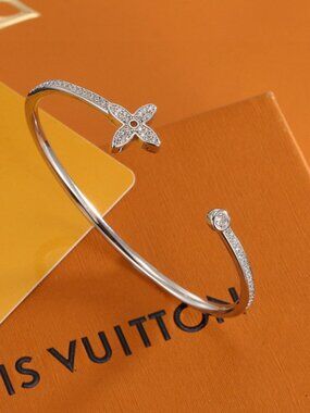 Louis Vuitton Silver Monogram Flower Pave Crystal Open Cuff Bracelet